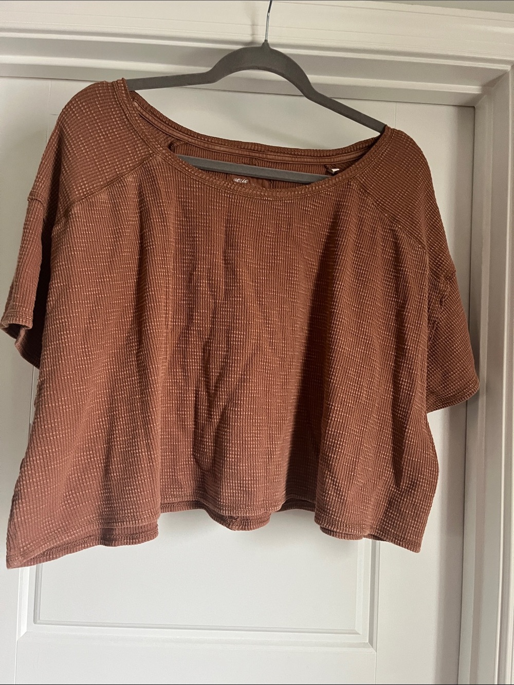 aerie Cropped Waffle Tee - Rust Brown